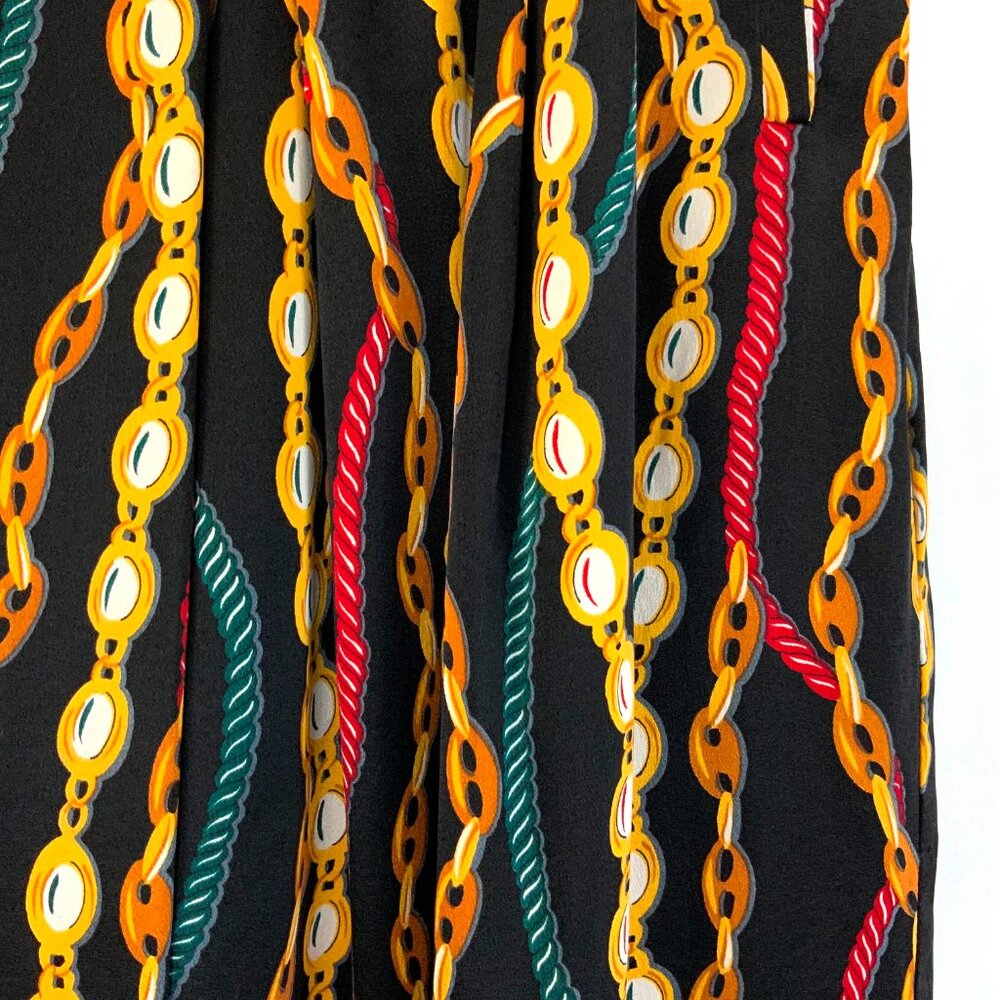 Hana Sung Midi Pleated Silk Skirt Chain Jewel Print Sz 12-10 - Picture 6 of 16